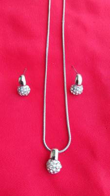 RozMili latest Designer American Diamond silver pendant set with earrings for women and  Girls 1