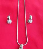 RozMili latest Designer American Diamond silver pendant set with earrings for women and  Girls