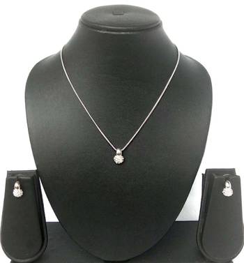RozMili latest Designer American Diamond silver pendant set with earrings for women and  Girls 2