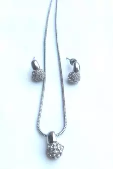 RozMili latest Designer American Diamond silver pendant set with earrings for women and  Girls