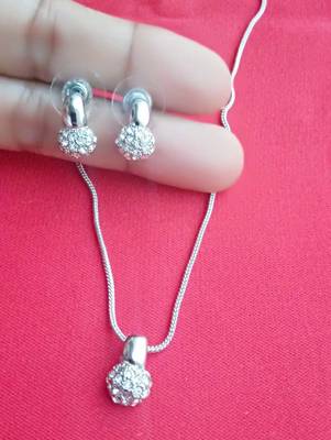 RozMili latest Designer American Diamond silver pendant set with earrings for women and  Girls 4