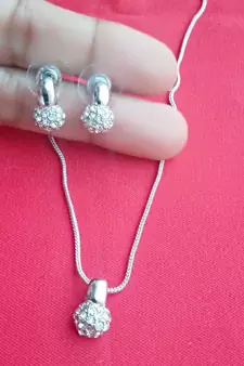 RozMili latest Designer American Diamond silver pendant set with earrings for women and  Girls
