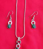 RozMili latest Designer American Diamond silver Green stone pendant set with earrings for women and  Girls