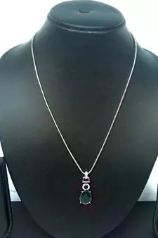 RozMili latest Designer American Diamond silver Green stone pendant set with earrings for women and  Girls