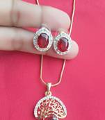 RozMili latest Designer American Diamond silver Red stone pendant set with earrings for women and  Girls
