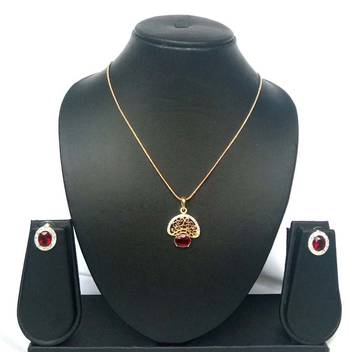 RozMili latest Designer American Diamond silver Red stone pendant set with earrings for women and  Girls 3