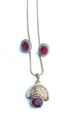 RozMili latest Designer American Diamond silver Red stone pendant set with earrings for women and  Girls 4