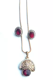 RozMili latest Designer American Diamond silver Red stone pendant set with earrings for women and  Girls