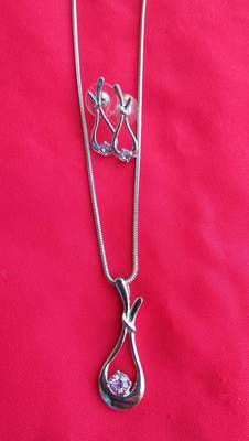 RozMili latest Designer American Diamond silver pendant set with earrings for women and  Girls 1