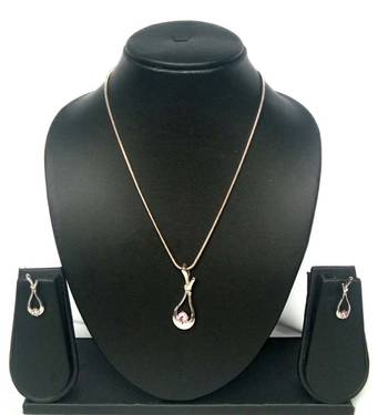 RozMili latest Designer American Diamond silver pendant set with earrings for women and  Girls 2