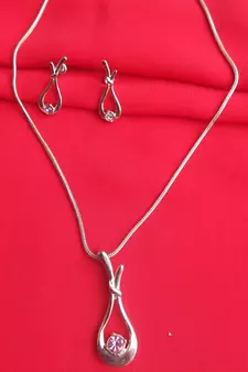 RozMili latest Designer American Diamond silver pendant set with earrings for women and  Girls
