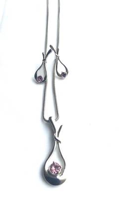 RozMili latest Designer American Diamond silver pendant set with earrings for women and  Girls 4