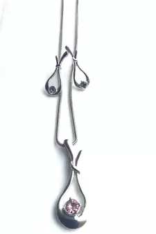 RozMili latest Designer American Diamond silver pendant set with earrings for women and  Girls