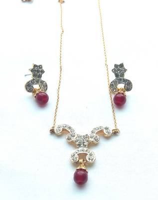 RozMili latest Designer American Diamond silver Red stone pendant set with earrings for women and  Girls 1
