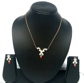 RozMili latest Designer American Diamond silver Red stone pendant set with earrings for women and  Girls 4