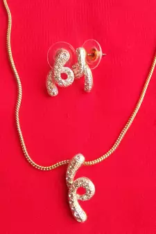 RozMili latest Designer American Diamond silver Red stone pendant set with earrings for women and  Girls