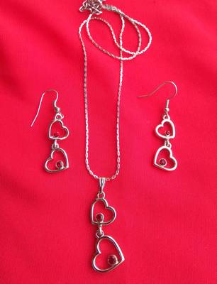 RozMili latest Designer American Diamond silver pendant set with earrings for women and  Girls 1
