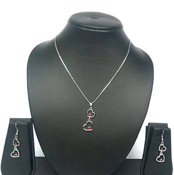 RozMili latest Designer American Diamond silver pendant set with earrings for women and  Girls 2