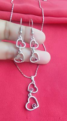 RozMili latest Designer American Diamond silver pendant set with earrings for women and  Girls 3