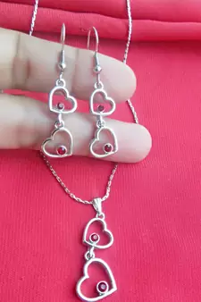 RozMili latest Designer American Diamond silver pendant set with earrings for women and  Girls