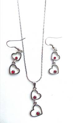 RozMili latest Designer American Diamond silver pendant set with earrings for women and  Girls 4