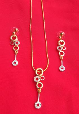 RozMili latest Designer American Diamond silver Red stone pendant set with earrings for women and  Girls 1