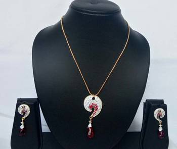 RozMili latest Designer American Diamond silver Red stone pendant set with earrings for women and  Girls 2