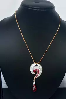 RozMili latest Designer American Diamond silver Red stone pendant set with earrings for women and  Girls