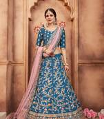 Blue embroidered art silk semi stitched lehenga
