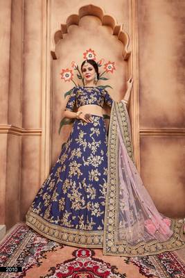 Blue embroidered art silk semi stitched lehenga 2