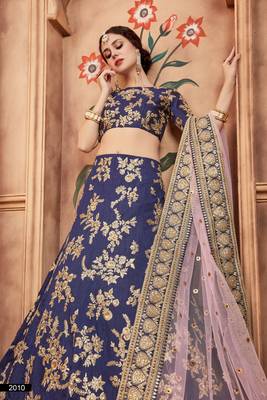 Blue embroidered art silk semi stitched lehenga 3