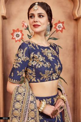 Blue embroidered art silk semi stitched lehenga 4
