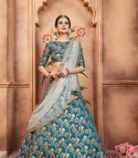 Green embroidered art silk semi stitched lehenga
