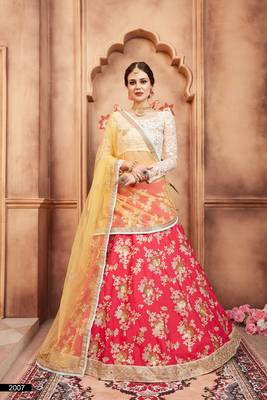 Pink embroidered silk semi stitched lehenga 1