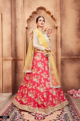 Pink embroidered silk semi stitched lehenga 3