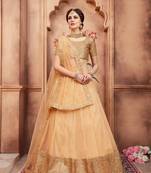 Beige embroidered net semi stitched lehenga