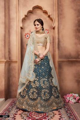 Green embroidered art silk semi stitched lehenga 1