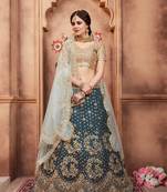 Green embroidered art silk semi stitched lehenga