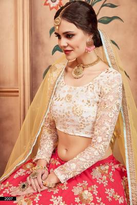 Pink embroidered silk semi stitched lehenga 4