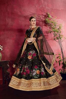 Black embroidered silk semi stitched lehenga 3