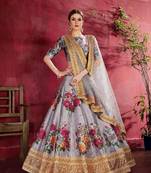 Grey embroidered silk semi stitched lehenga