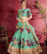 Green embroidered silk semi stitched lehenga