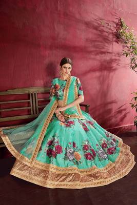 Green embroidered silk semi stitched lehenga 3