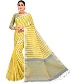 Yellow woven linen saree with blouse