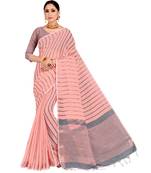 Pink woven linen saree with blouse