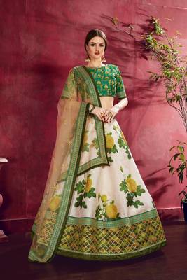Green embroidered silk semi stitched lehenga 1