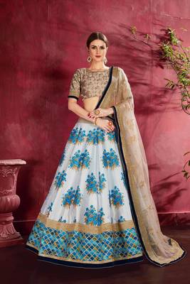 Beige embroidered silk semi stitched lehenga 1