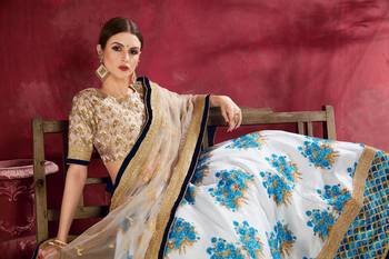 Beige embroidered silk semi stitched lehenga 3