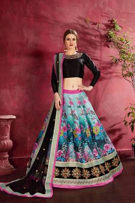 Black embroidered silk semi stitched lehenga 1