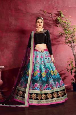 Black embroidered silk semi stitched lehenga 2